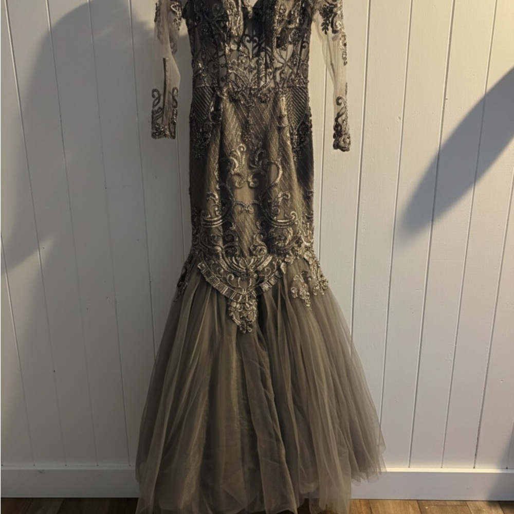 Elegant Long Sleeve Embellished Gown